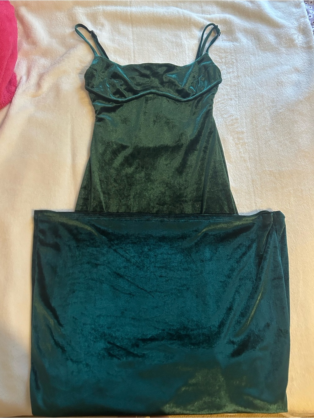 Velvet Maxi Slip Dress in Emerald Green - Spaghetti Strap Slightly Backless
